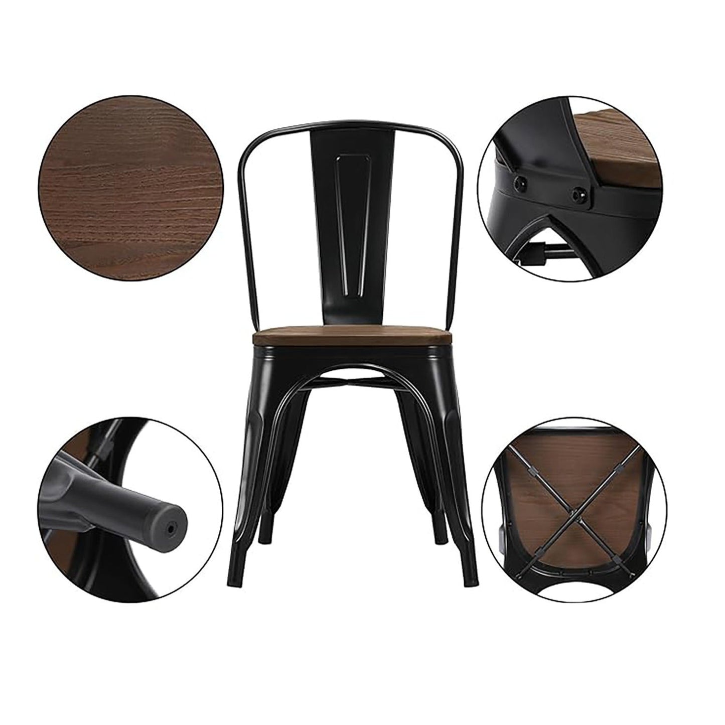 Silla Metalica con Espaldar Madera Negro