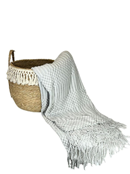 Manta Decorativa Throw Tejido Punto Gris
