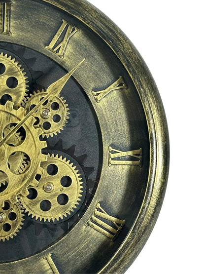 Reloj de Pared Redondo Maquinaria Dorado y Negro 39 Cm