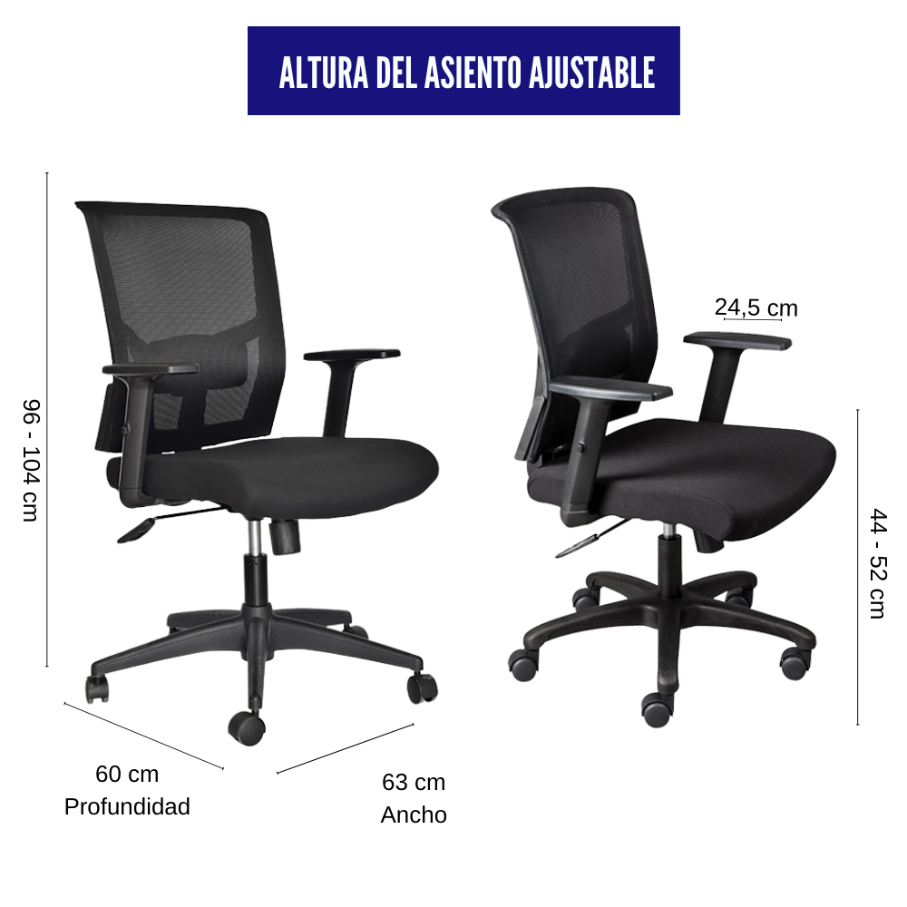 Silla De Oficina Italiana Cabeo Negro