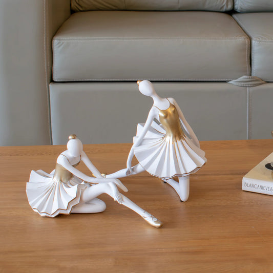 Escultura Decorativa Bailarina Blanco Oro Ebud