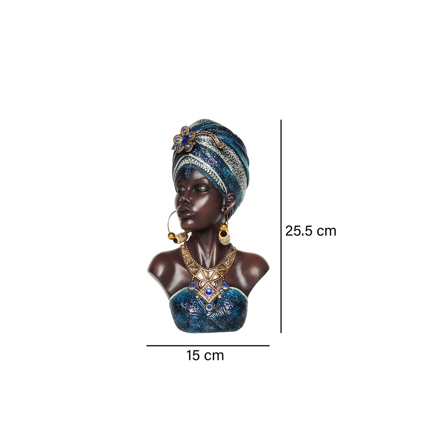 Escultura cabeza africana Azul Nairobi 15x11x25.5 cm