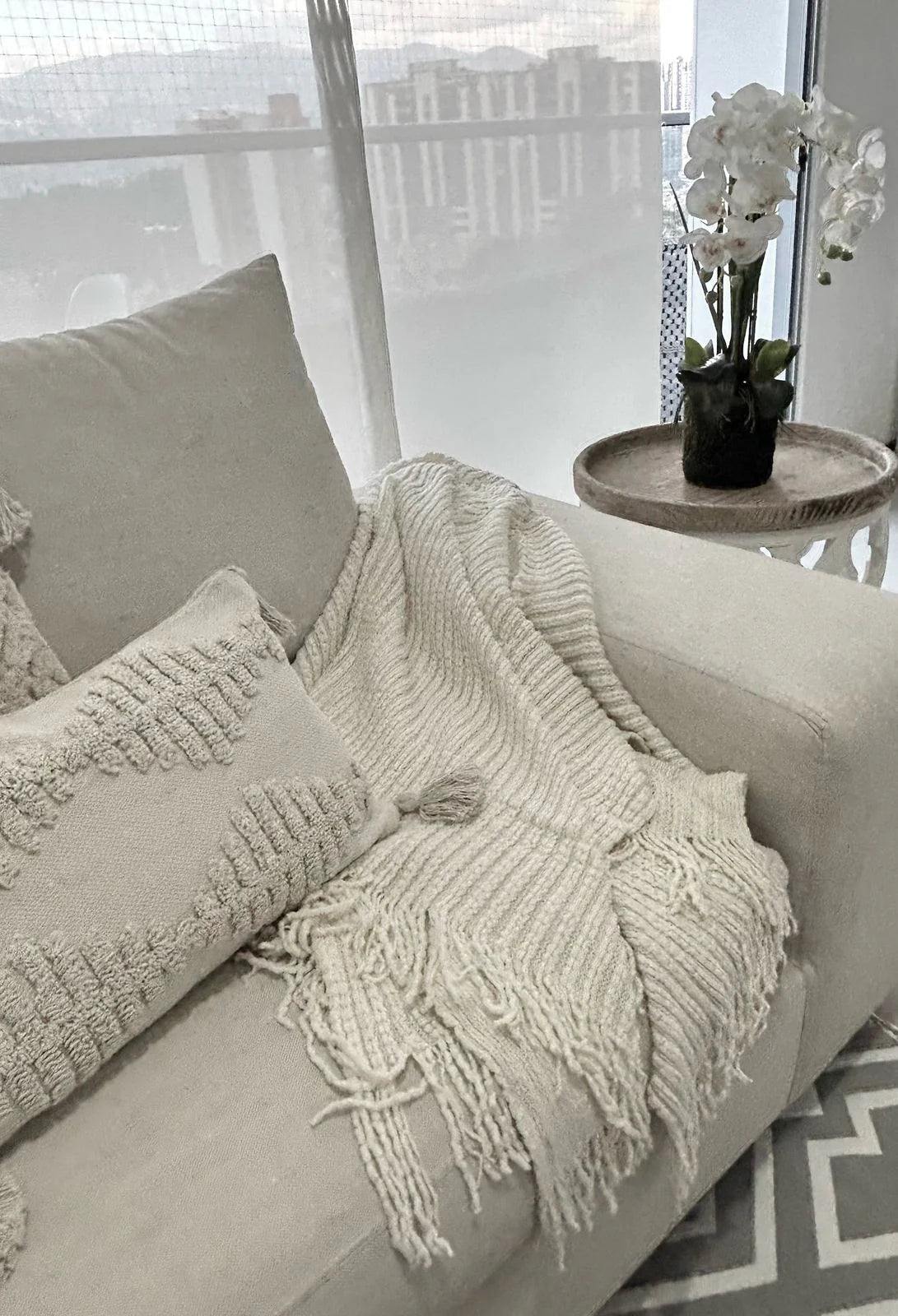 Manta Decorativa Throw Beige Española