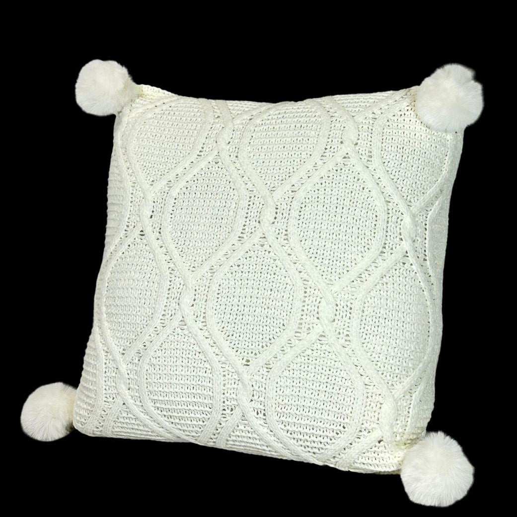 Cojin Decorativo Tejido Hilos Lazos Pompones