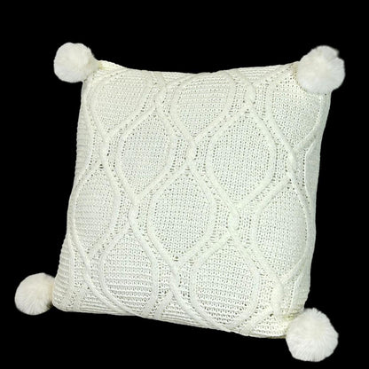 Cojin Decorativo Tejido Hilos Lazos Pompones
