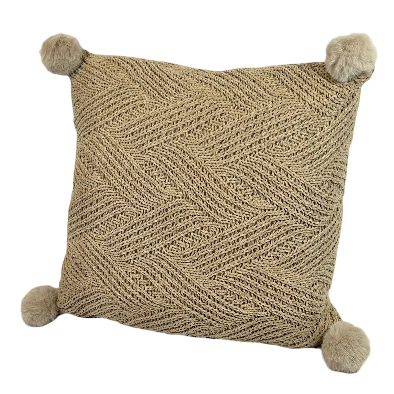 Cojin Decorativo Tejido Hilos Camel Borlas