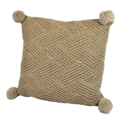 Cojin Decorativo Tejido Hilos Camel Borlas