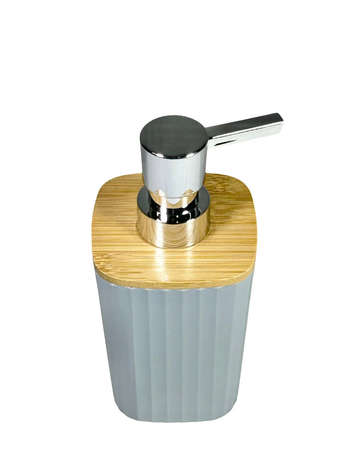 Dispensador de Jabon Gris y Madera Rayas