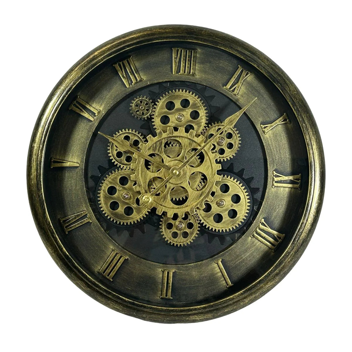Reloj de Pared Redondo Maquinaria Dorado y Negro 39 Cm