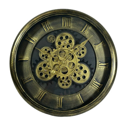 Reloj de Pared Redondo Maquinaria Dorado y Negro 39 Cm