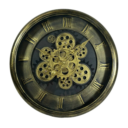 Reloj de Pared Redondo Maquinaria Dorado y Negro 39 Cm