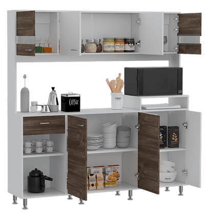 Alacena Zilia color Blanco y Avellana para Cocina.