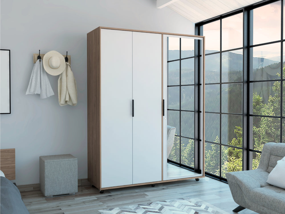 Closet Treviso con Espejo Miel y Blanco