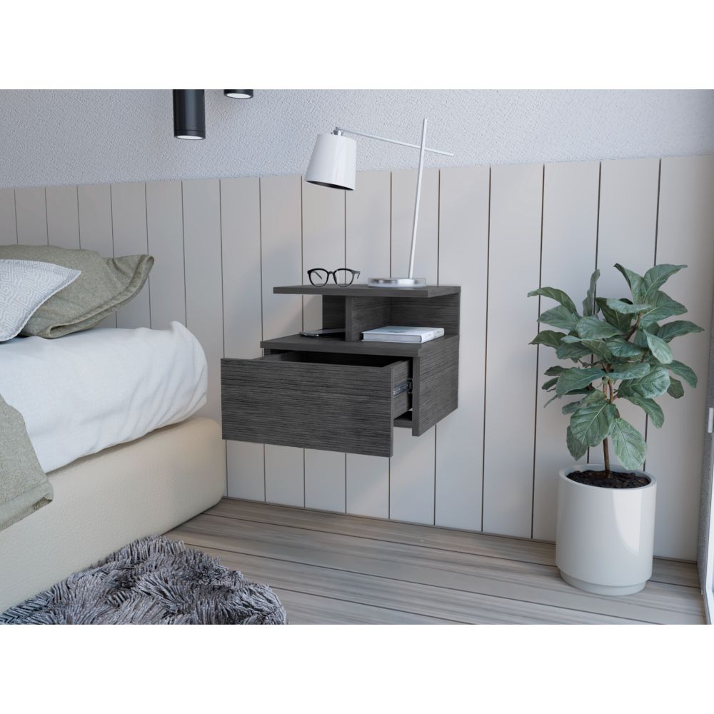 Mesa de Noche Flotante Velador  Gris