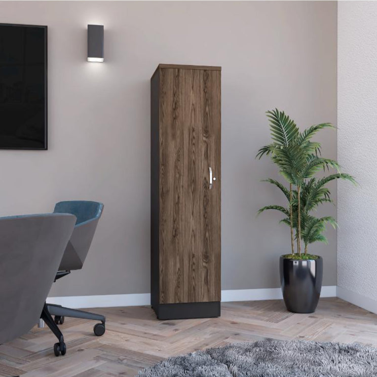 Biblioteca Tray, Chocolate y Wengue, con una puerta - incluye cerradura