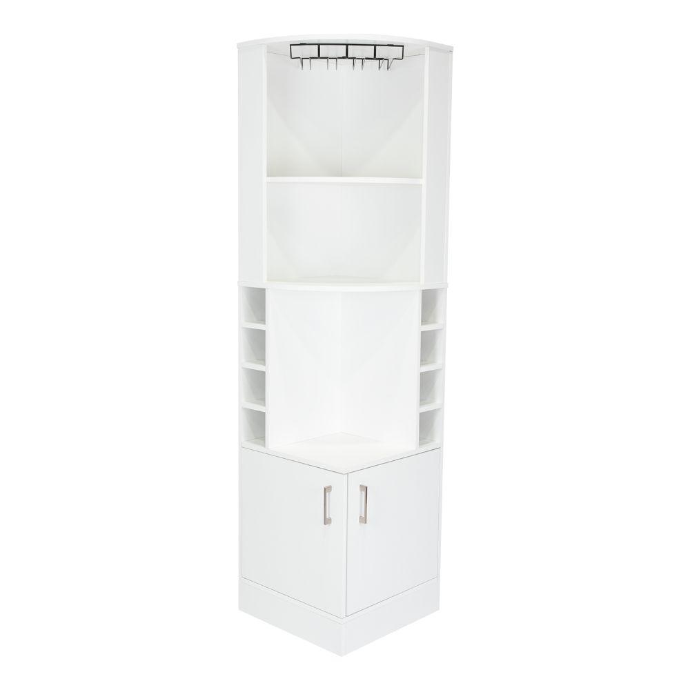 Bar Esquinero Celeste, Blanco Nevado, con Dos Puertas y Espacio Porta Copas ZF - VIRTUAL MUEBLES