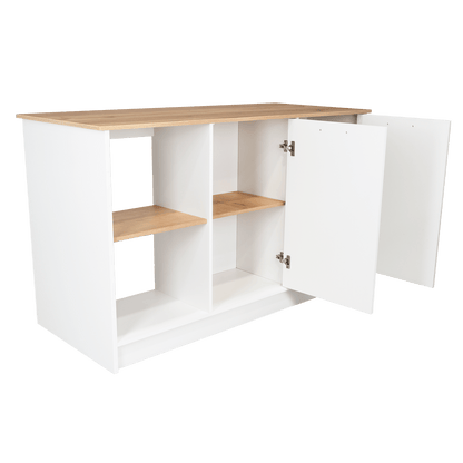 Barra de Cocina Samara, Blanco y Café Claro, con Dos Puertas y Entrepaños ZF - VIRTUAL MUEBLES