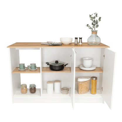 Barra de Cocina Samara, Blanco y Café Claro, con Dos Puertas y Entrepaños ZF - VIRTUAL MUEBLES