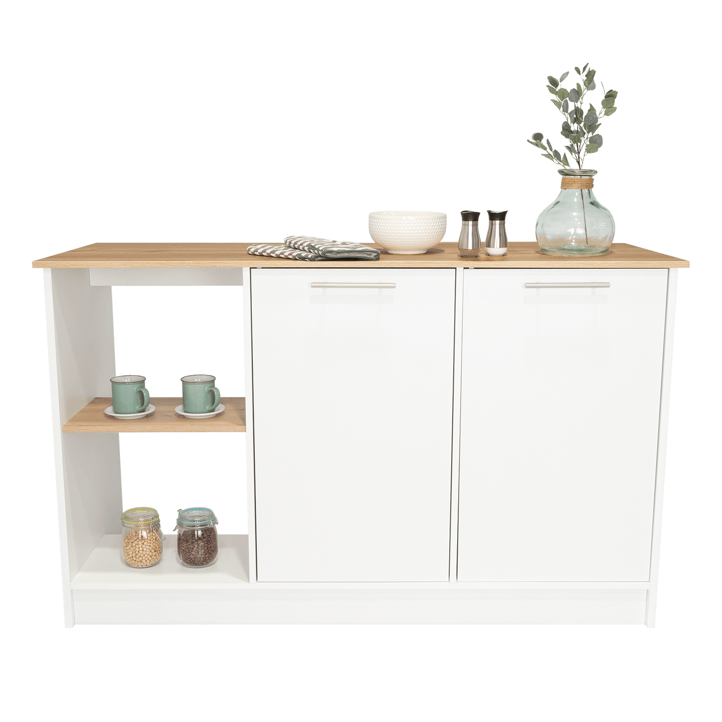 Barra de Cocina Samara, Blanco y Café Claro, con Dos Puertas y Entrepaños ZF - VIRTUAL MUEBLES