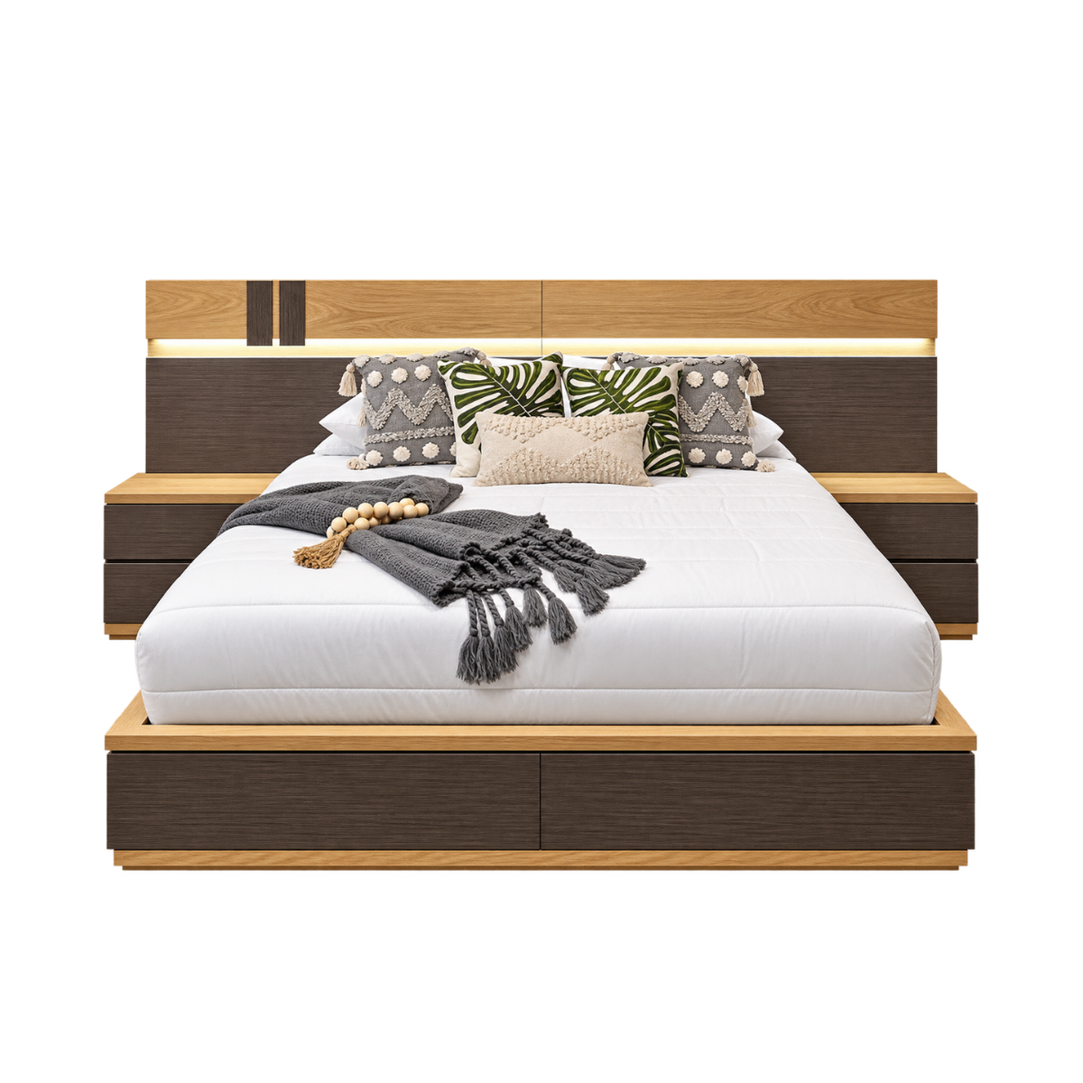 Cama Zarem en roble natural  Queen
