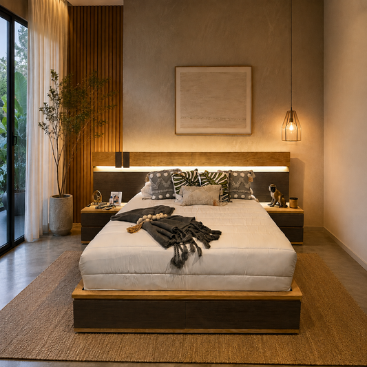 Cama Zarem en roble natural  Queen