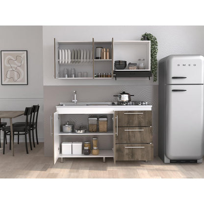 Cocina Integral Alarcon Nogal y Blanco con Mesón Izquierdo