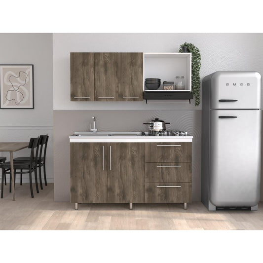 Cocina Integral Alarcon Nogal y Blanco con Mesón Izquierdo
