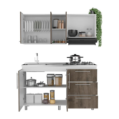 Cocina Integral Alarcon Nogal y Blanco con Mesón Izquierdo