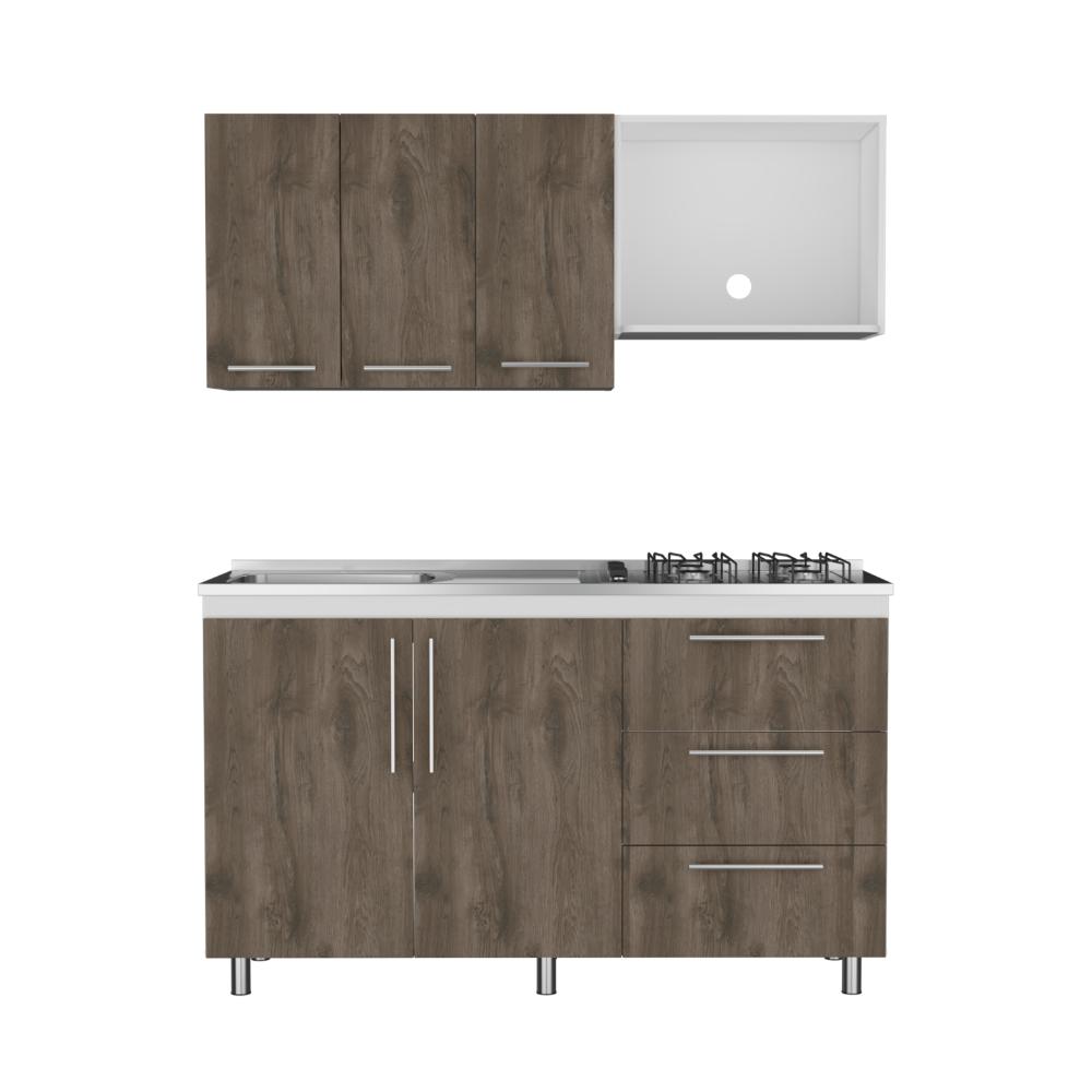 Cocina Integral Alarcon Nogal y Blanco con Mesón Izquierdo