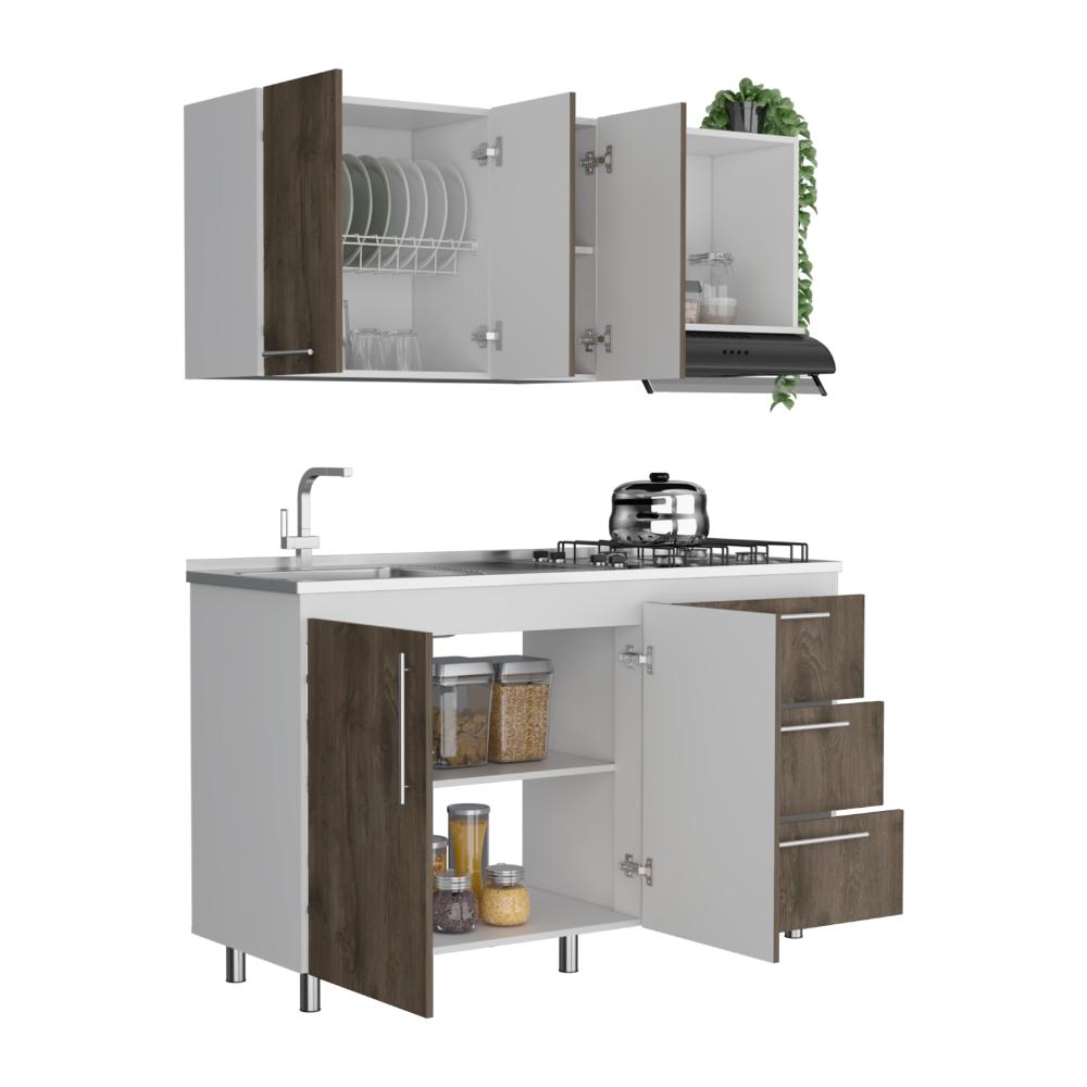 Cocina Integral Alarcon Nogal y Blanco con Mesón Izquierdo