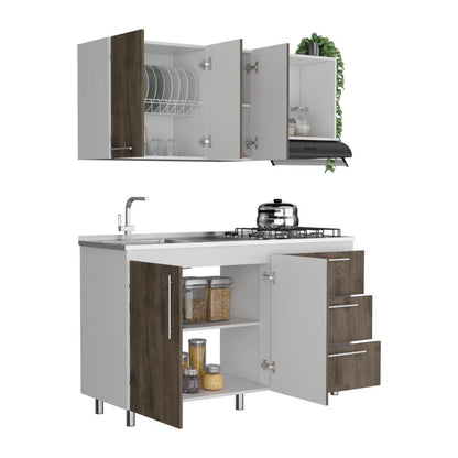 Cocina Integral Alarcon Nogal y Blanco con Mesón Izquierdo