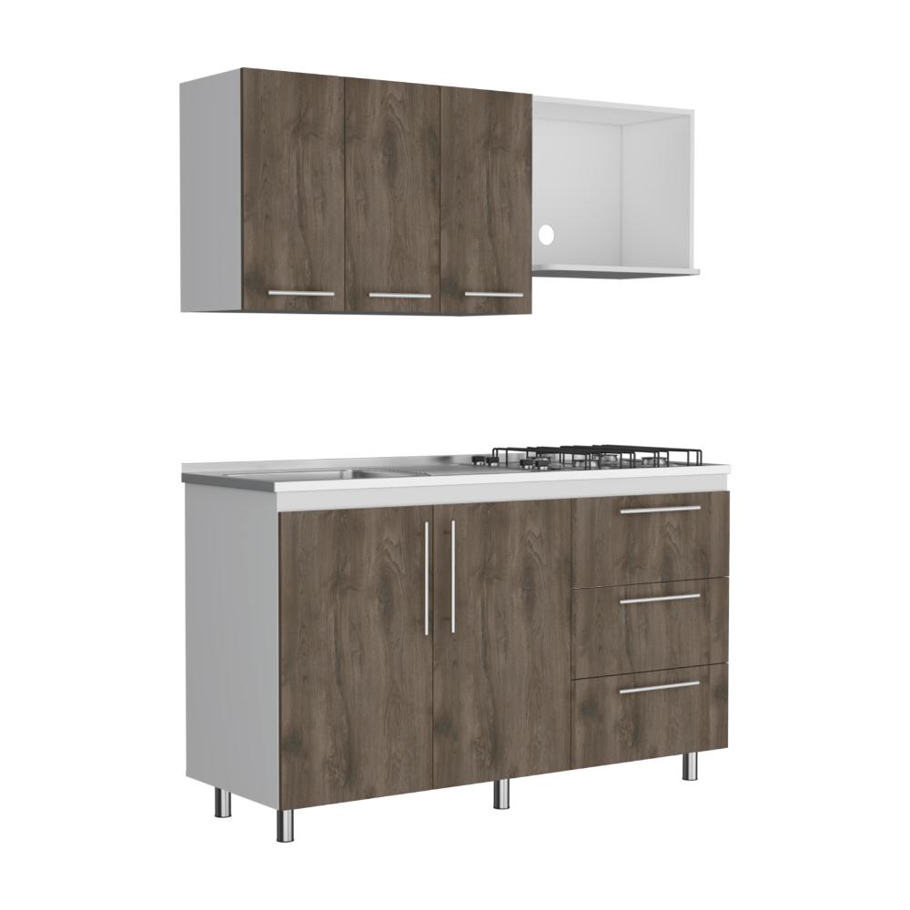 Cocina Integral Alarcon Nogal y Blanco con Mesón Izquierdo