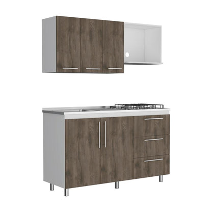 Cocina Integral Alarcon Nogal y Blanco con Mesón Izquierdo