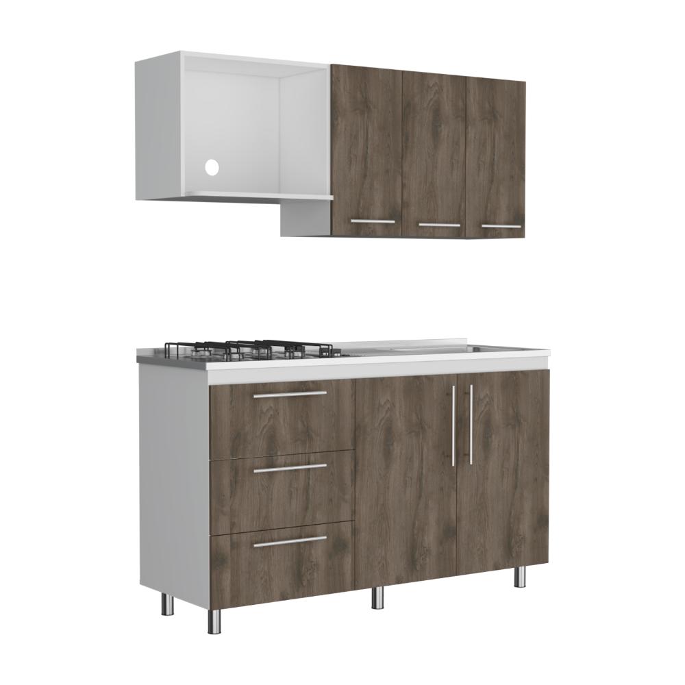 Cocina Integral Alarcon Nogal y Blanco con Mesón derecho