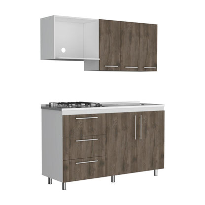 Cocina Integral Alarcon Nogal y Blanco con Mesón derecho