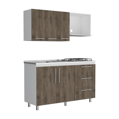 Cocina Integral Rubio, Blanco Duqueza y Nogal, Incluye Mesón Izquierdo - VIRTUAL MUEBLES