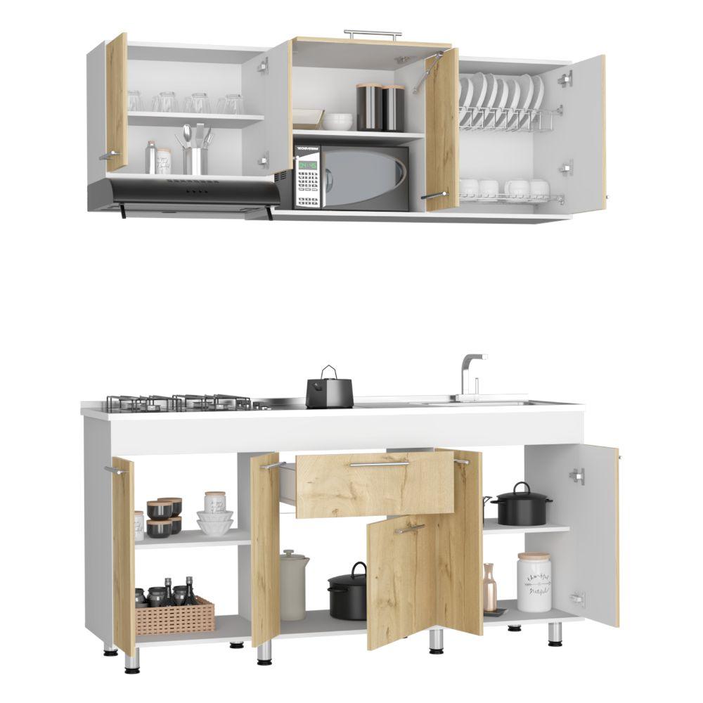 Cocina Integral Union Duna y Blanco con Mesón Derecho