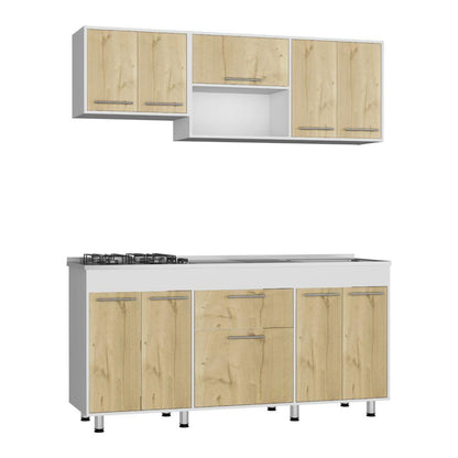 Cocina Integral Union Duna y Blanco con Mesón Derecho