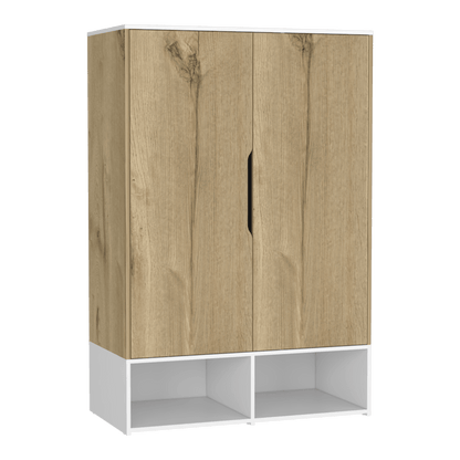 Closet Suey, Café Claro y Blanco, con Dos Puertas y Tubo Metalico Para Colgar Ropa - VIRTUAL MUEBLES