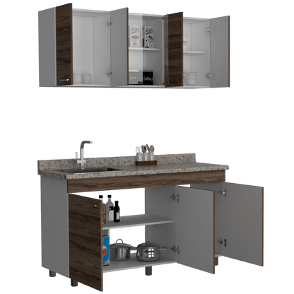 Cocina Integral Eris color Chocolate y Blanco.