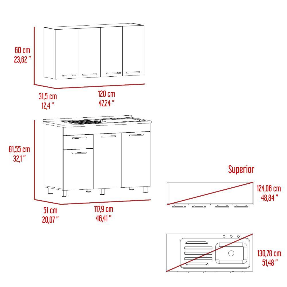 Cocina Integral Ameralto, Blanco y Beige, Incluye Mesón Derecho