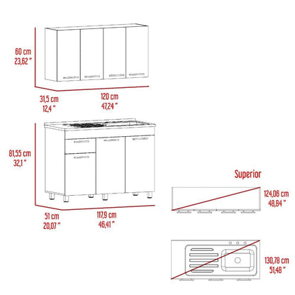 Cocina Integral Ameralto, Blanco y Beige, Incluye Mesón Derecho