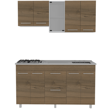 Cocina Integral Prada, Moca y Blanco, Incluye Mesón Derecho - VIRTUAL MUEBLES