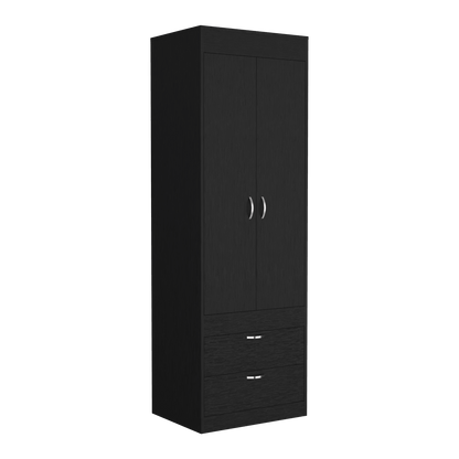 Closet Agata, Wengue, con Dos Cajones y Tubo Cromado Para Colgar Ropa ZF - VIRTUAL MUEBLES