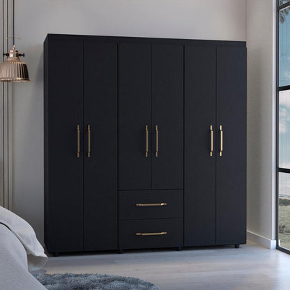 Closet Golden, Wengue y Dorado, Variedad de Entrepaños y Seis Puertas Abatibles