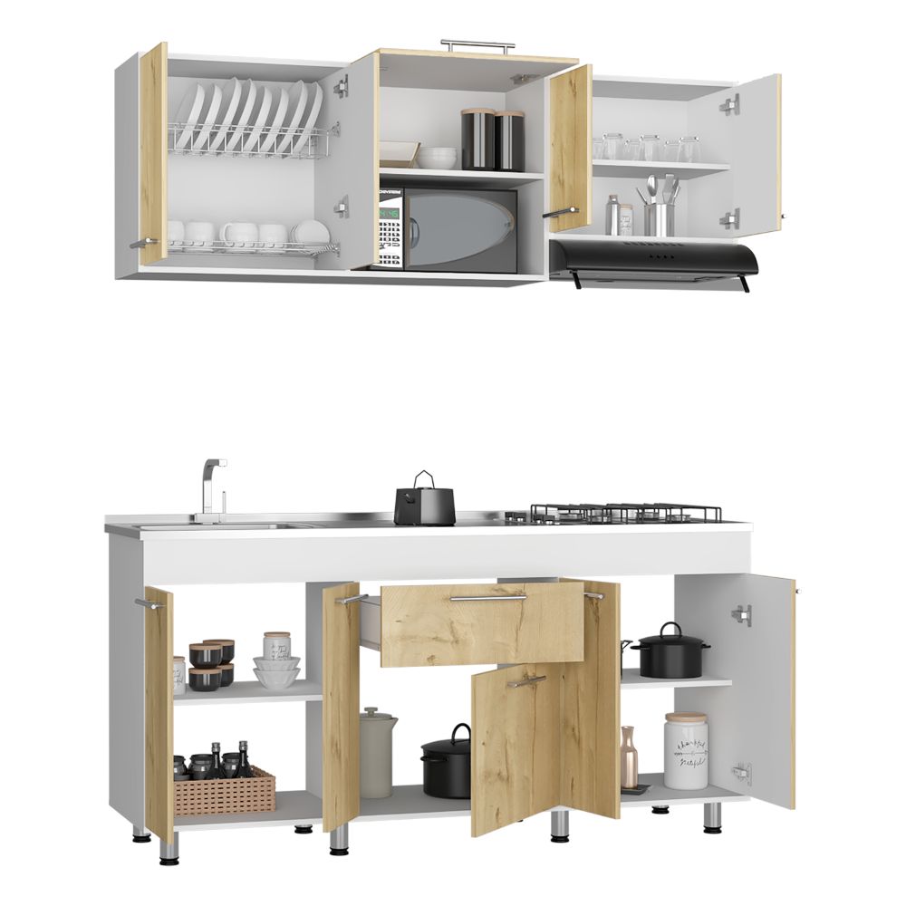 Cocina Integral Union Duna y Blanco con Mesón Izquierdo