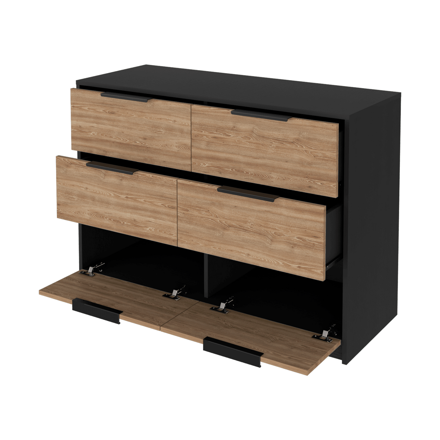 Organizador Wesley, Wengue y Miel, con Cuatro Cajones Organizadores y Dos Puertas Abatibles ZF - VIRTUAL MUEBLES
