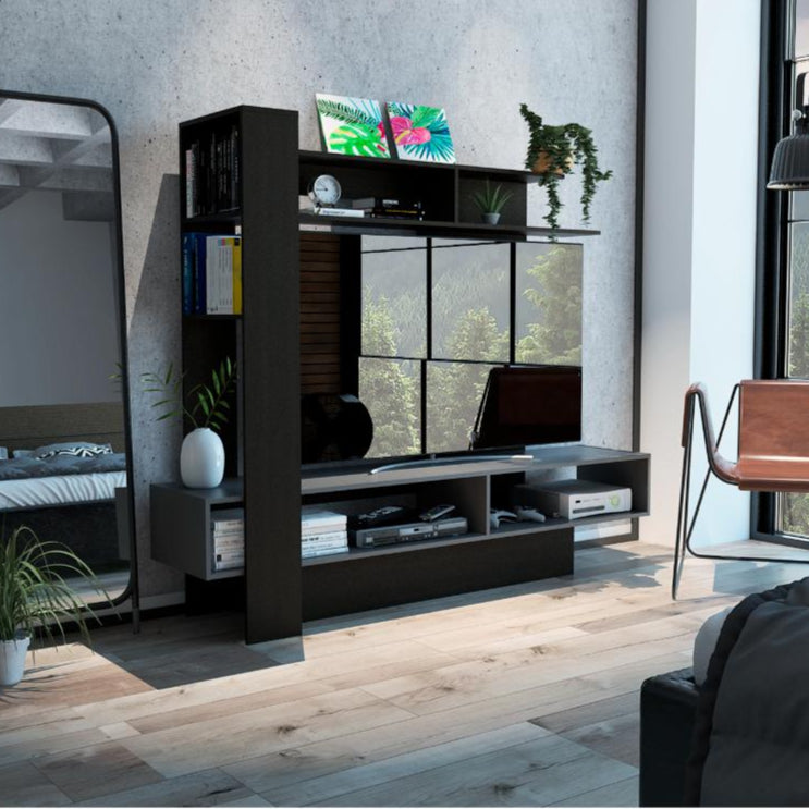 Mesa Para Tv Vegas, Wengue y Plata Oscuro, con Espacio Para Televisor de Hasta 55 Pulgadas