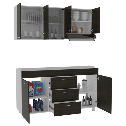 Cocina Integral Laurel color Wengue y Blanco.