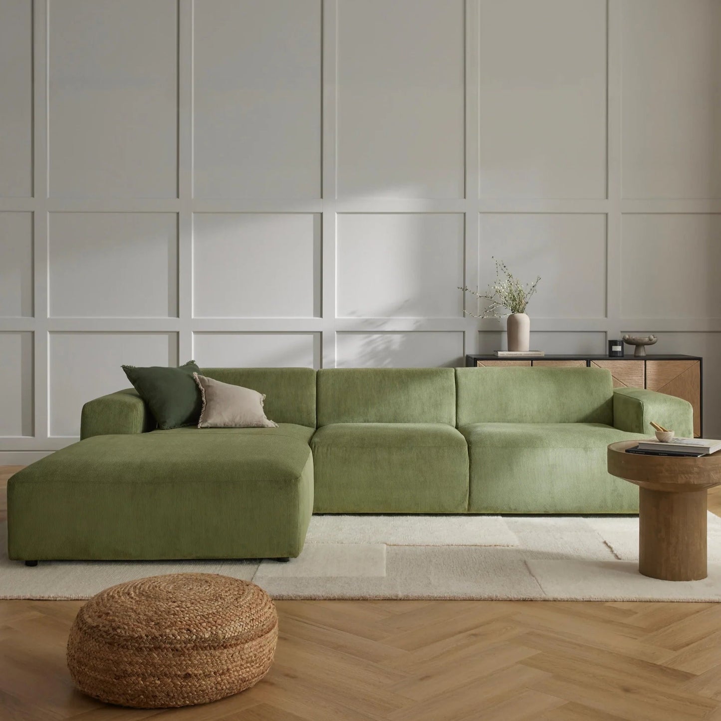 Sofá Esquinero Modular Savoy Verde Oliva Diseño Moderno y Confort Inigualable